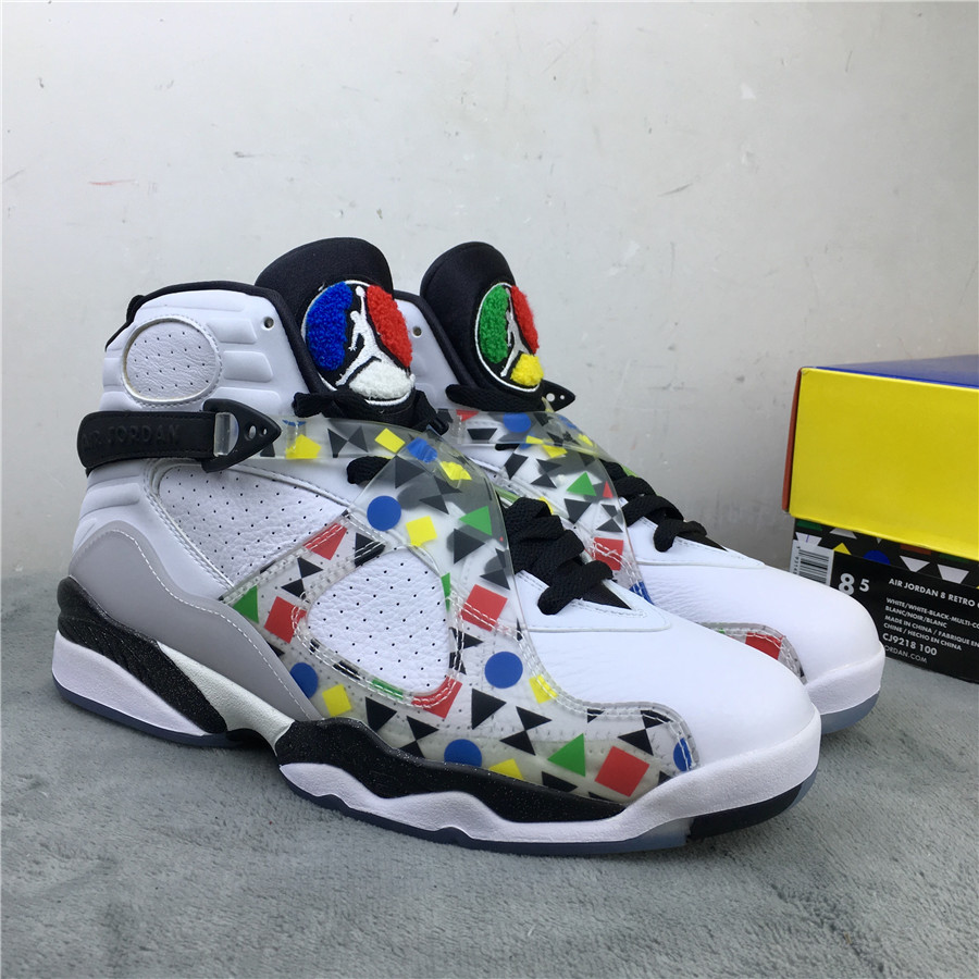 2019 Air Jordan 8 Quai 54 White Colorful Black Grey Shoes